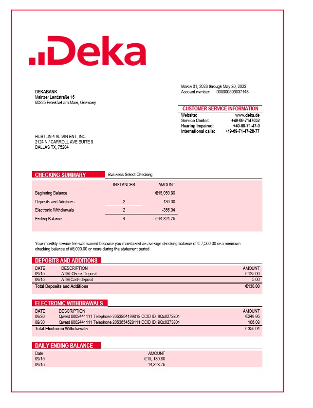 Modèle Word et PDF de déclaration ferme de Dekabank
